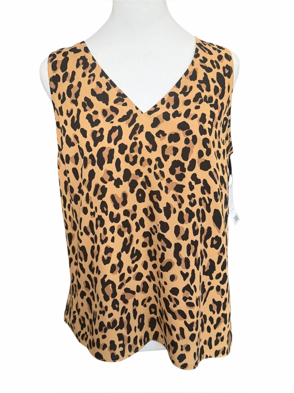 Nine West Tan Leopard Animal Print Sleeveless Tank Blouse V Neck Womens Small
